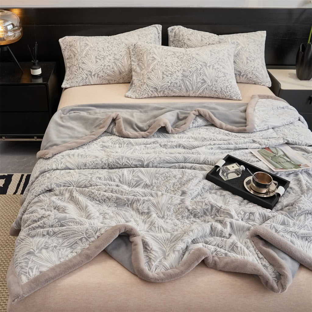 Floral Leaf Textured Warm Throw Blanket