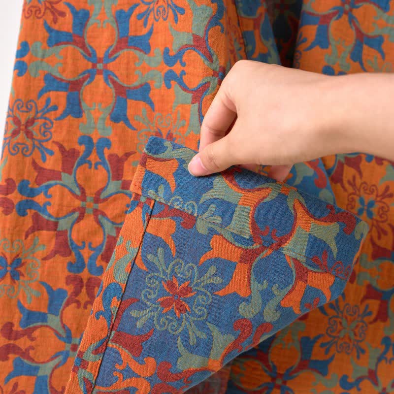 Retro Geometric Pattern Cotton Kimono Robe