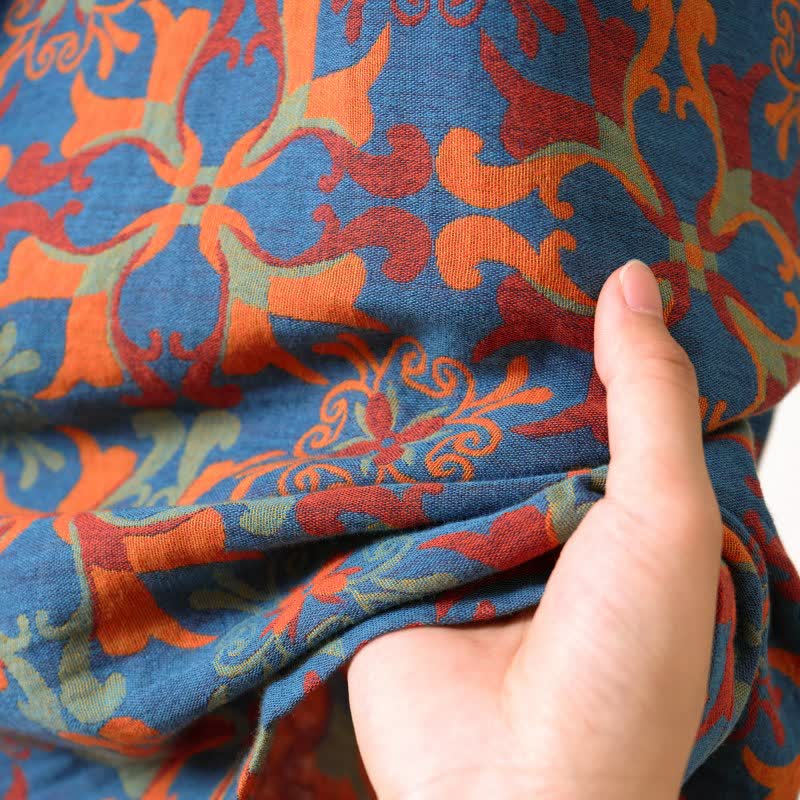 Retro Geometric Pattern Cotton Kimono Robe