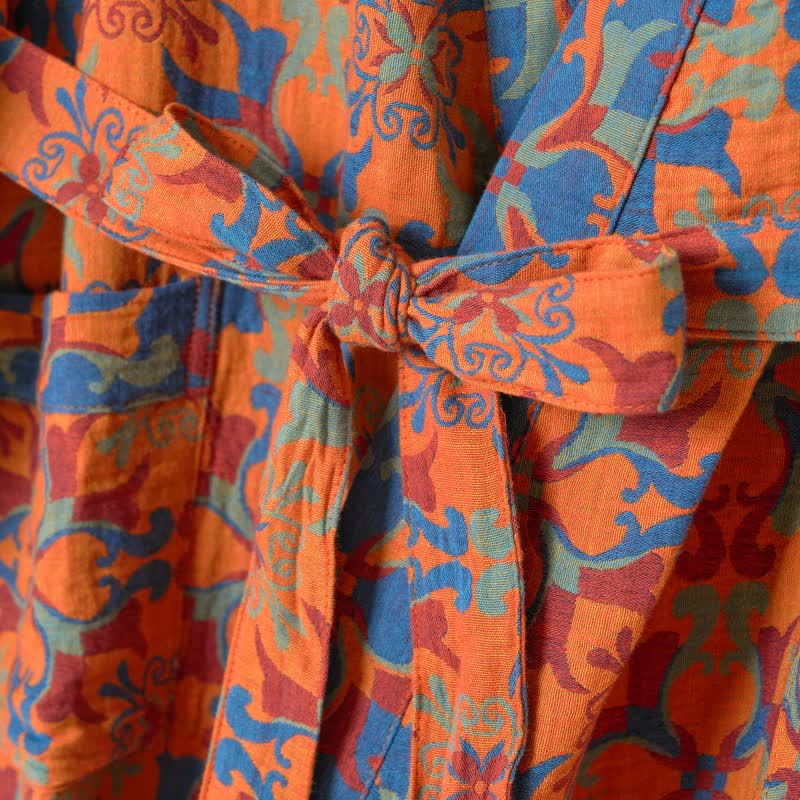 Retro Geometric Pattern Cotton Kimono Robe