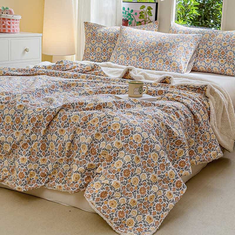 Yellow Flower Reversible Throw Blanket