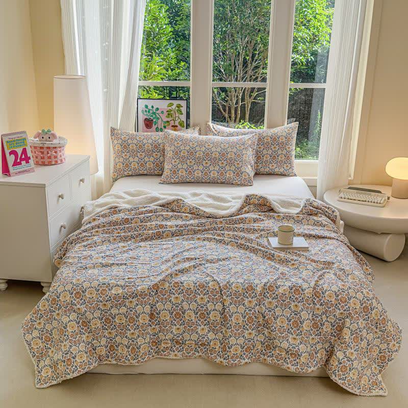 Yellow Flower Reversible Throw Blanket