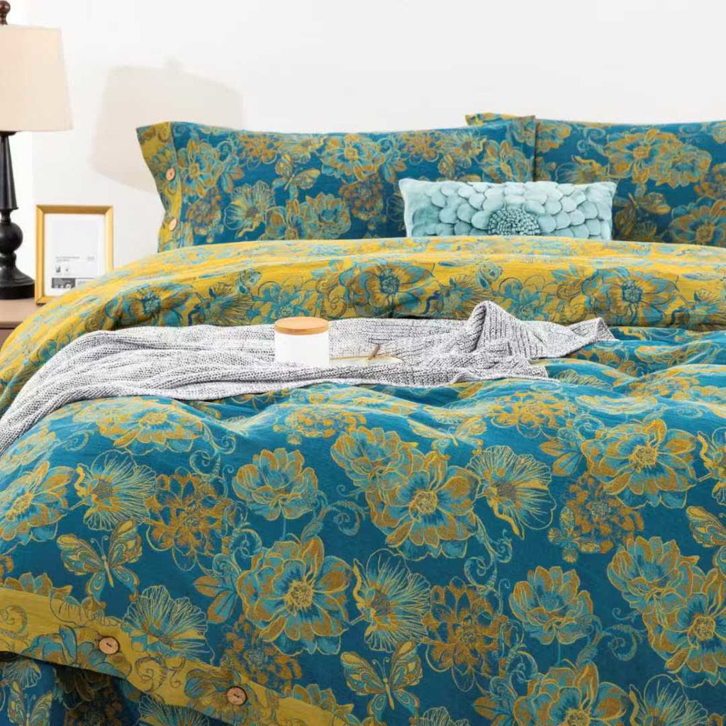 Floral Butterfly Cotton Gauze Bedding Set(4pcs)