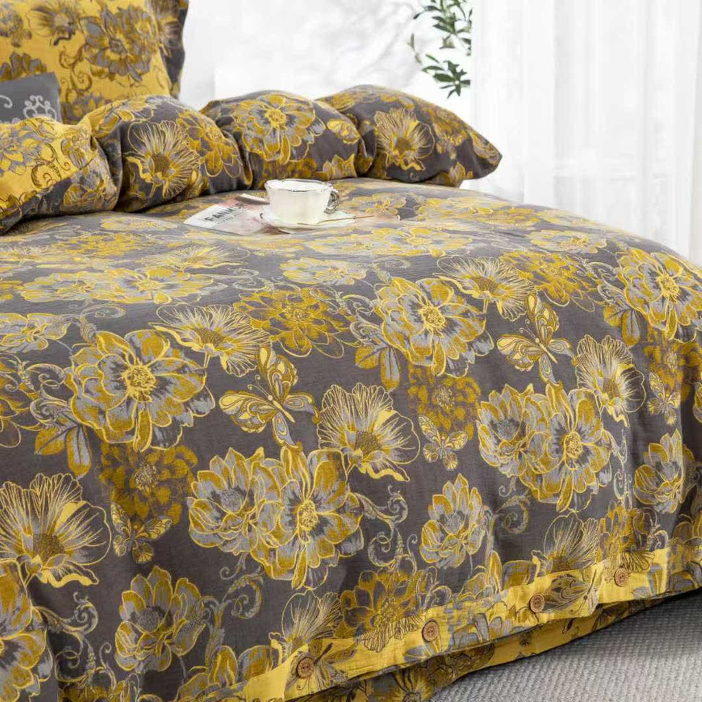 Floral Butterfly Cotton Gauze Bedding Set(4pcs)