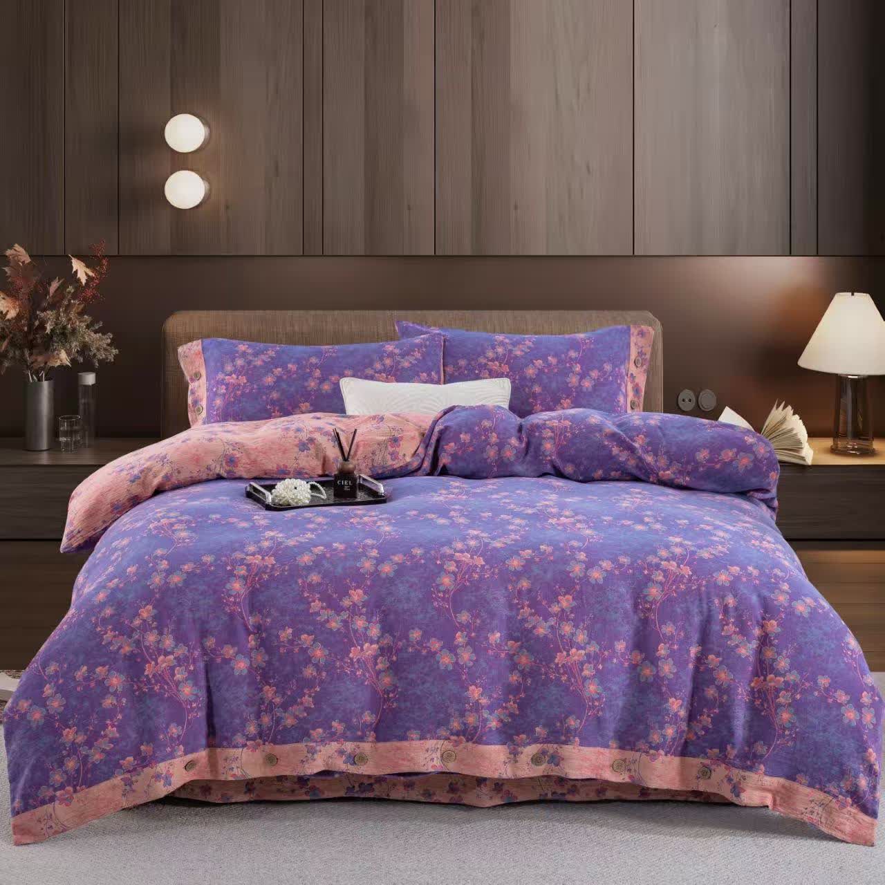 Floral Cotton Gauze Reversible Bedding Set(4pcs)