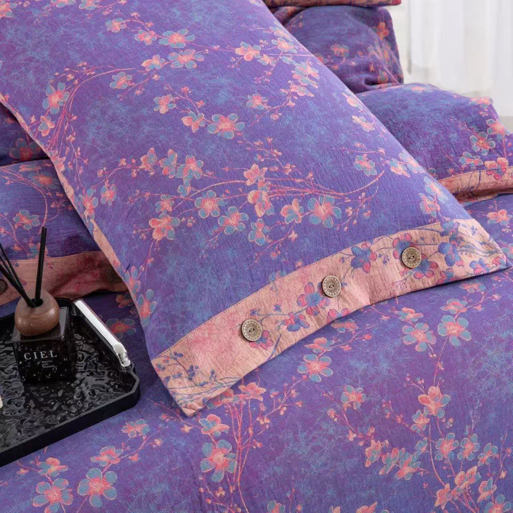 Floral Cotton Gauze Reversible Bedding Set(4pcs)