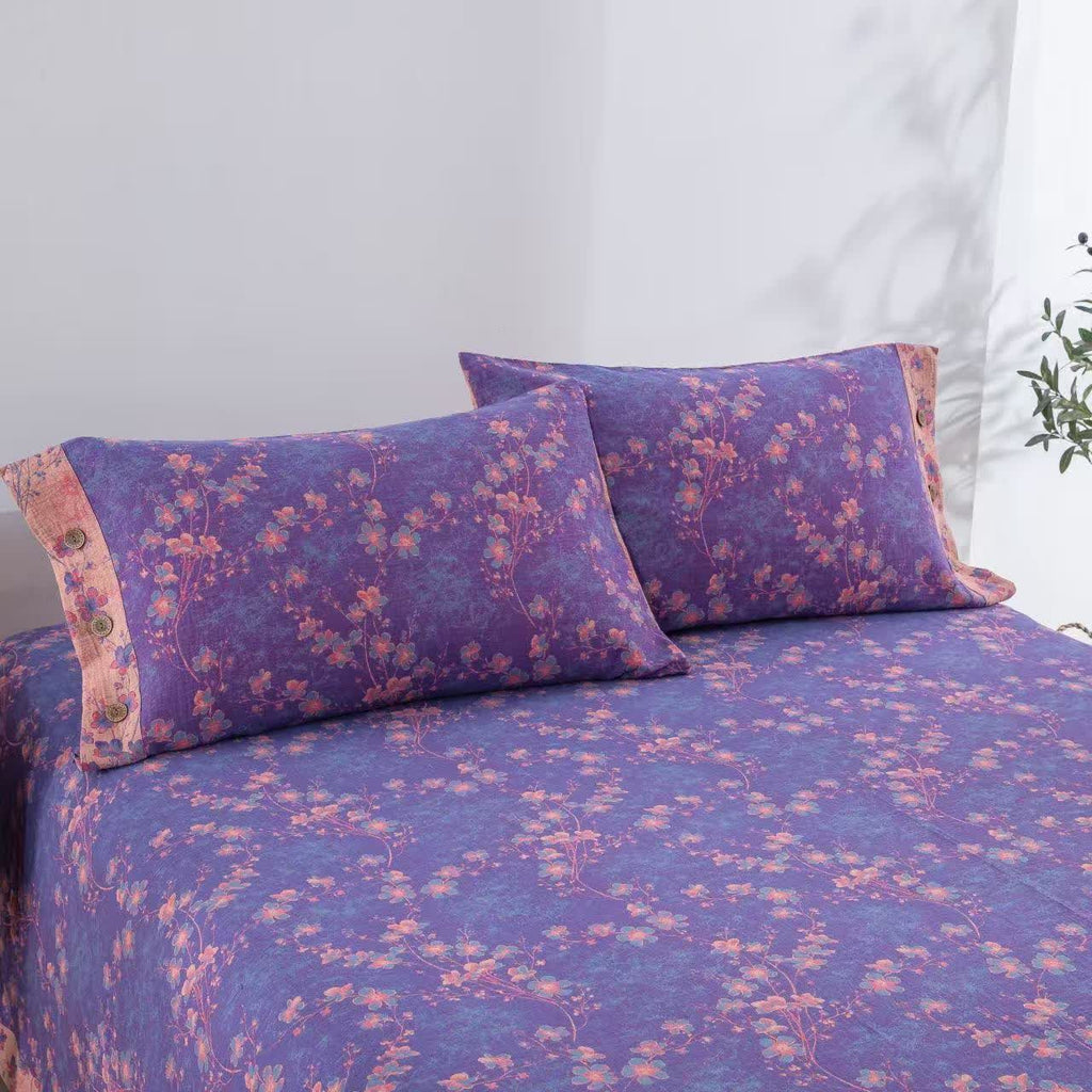 Floral Cotton Gauze Reversible Bedding Set(4pcs)
