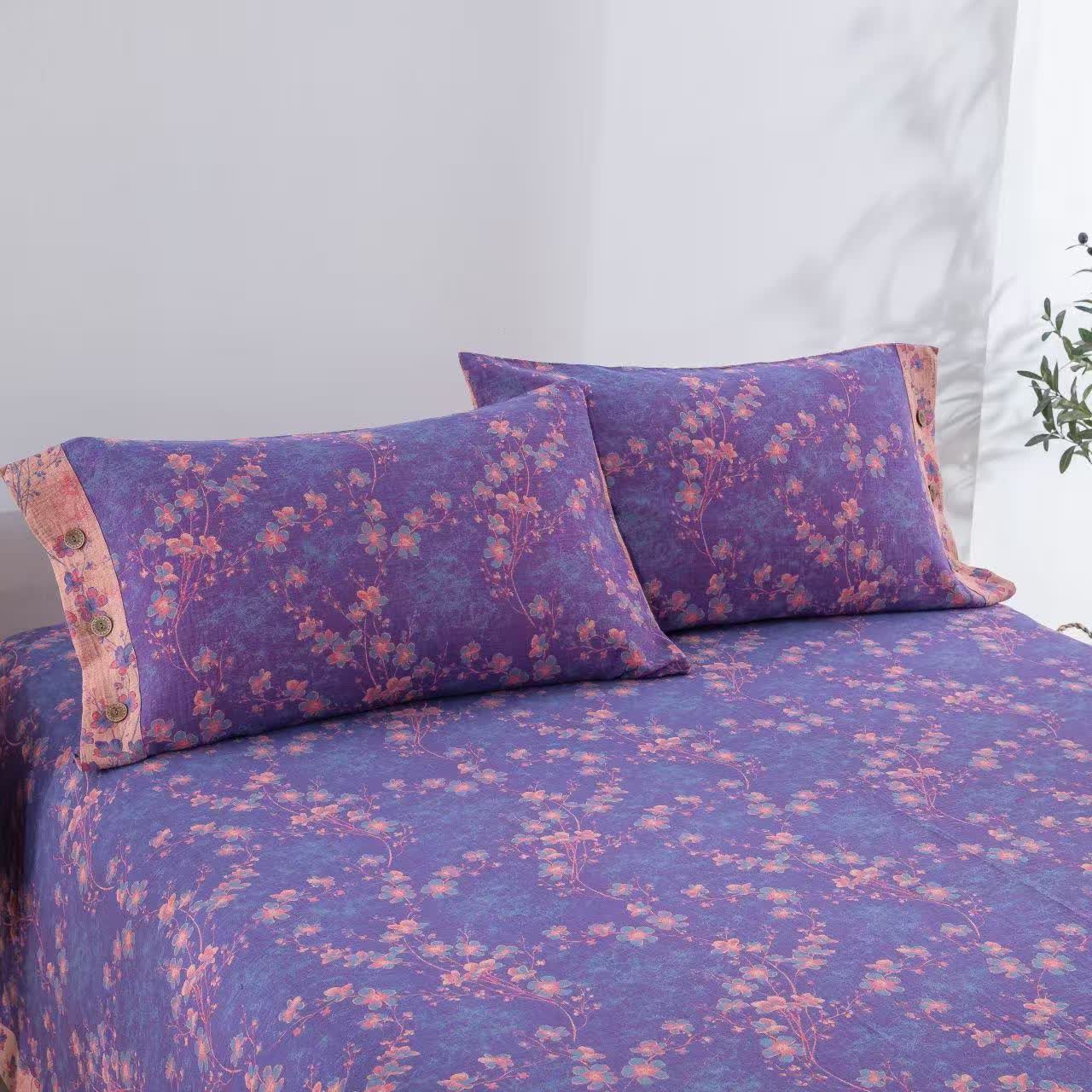 Floral Cotton Gauze Reversible Bedding Set(4pcs)