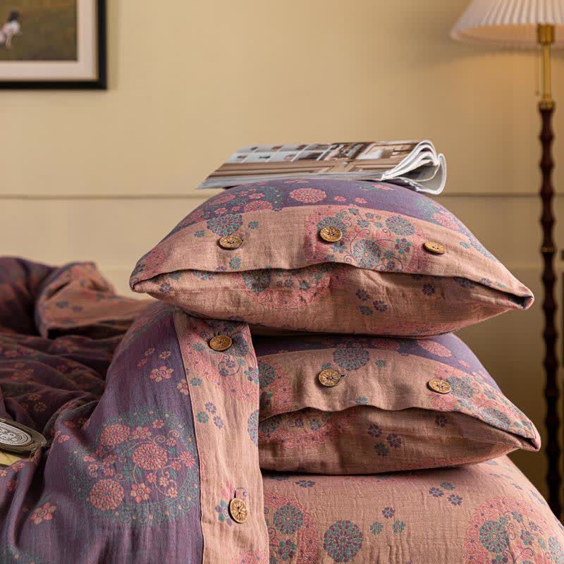 Purple Floral Cotton Gauze Bedding Set(4pcs)