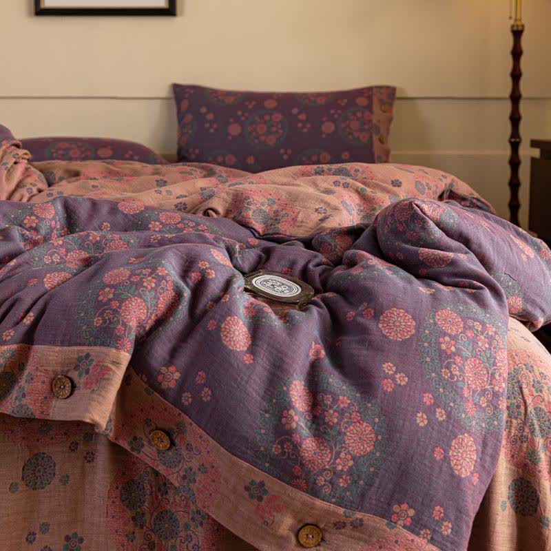 Purple Floral Cotton Gauze Bedding Set(4pcs)