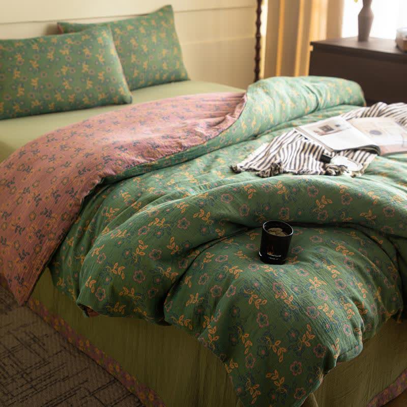 Rustic Floral Cotton Gauze Bedding Set(4pcs)