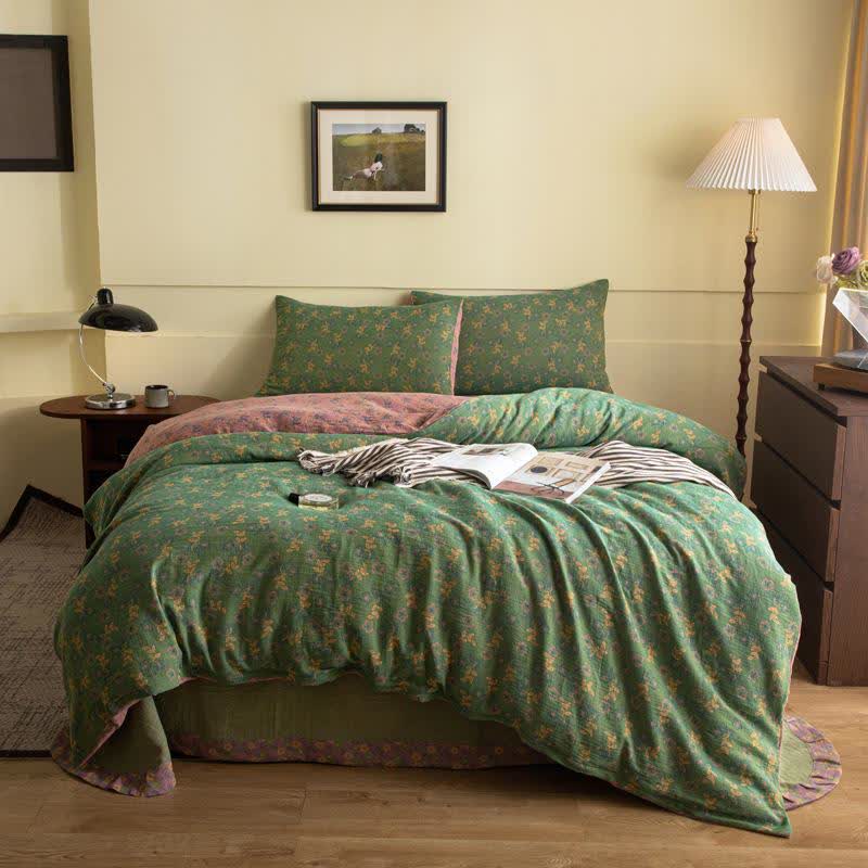 Rustic Floral Cotton Gauze Bedding Set(4pcs)