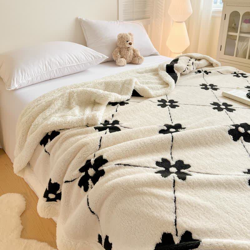 Diamond Checkered Flower Throw Blanket