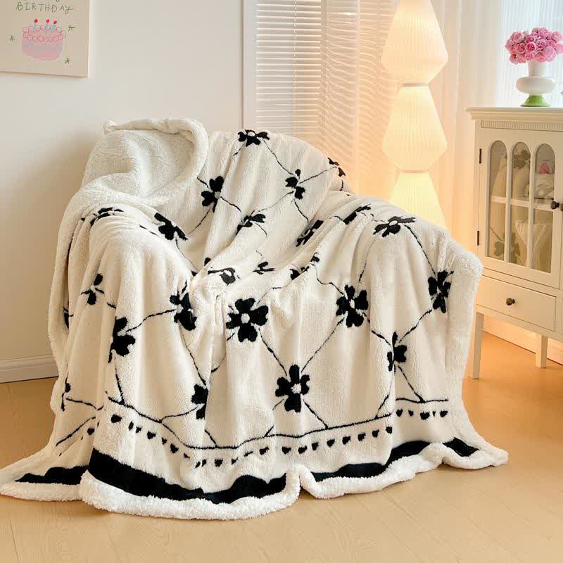 Diamond Checkered Flower Throw Blanket