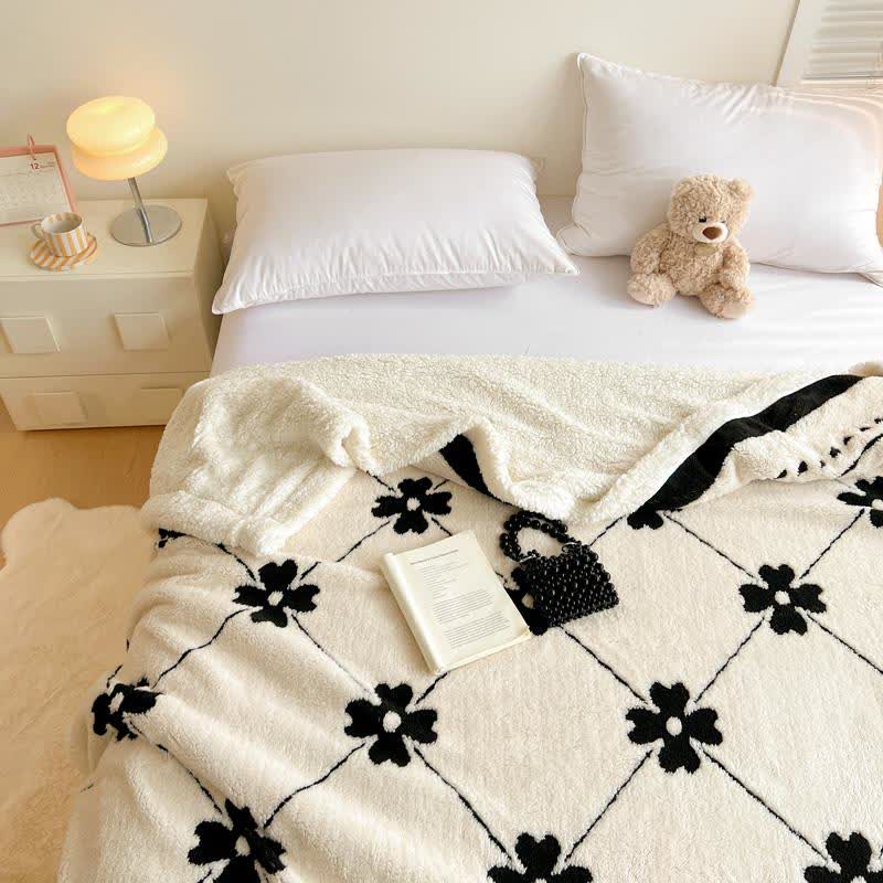 Diamond Checkered Flower Throw Blanket