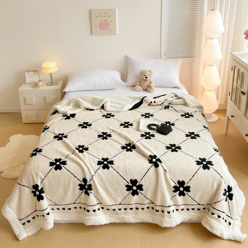 Diamond Checkered Flower Throw Blanket