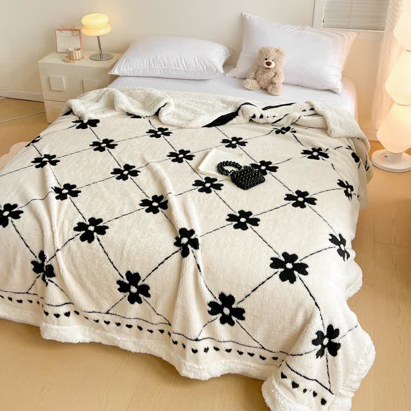 Diamond Checkered Flower Throw Blanket