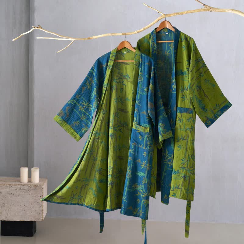 Two-Tone Bamboo Cotton Gauze Kimono Robe