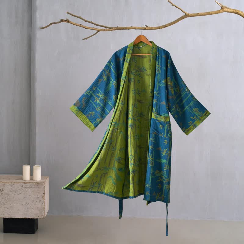 Two-Tone Bamboo Cotton Gauze Kimono Robe