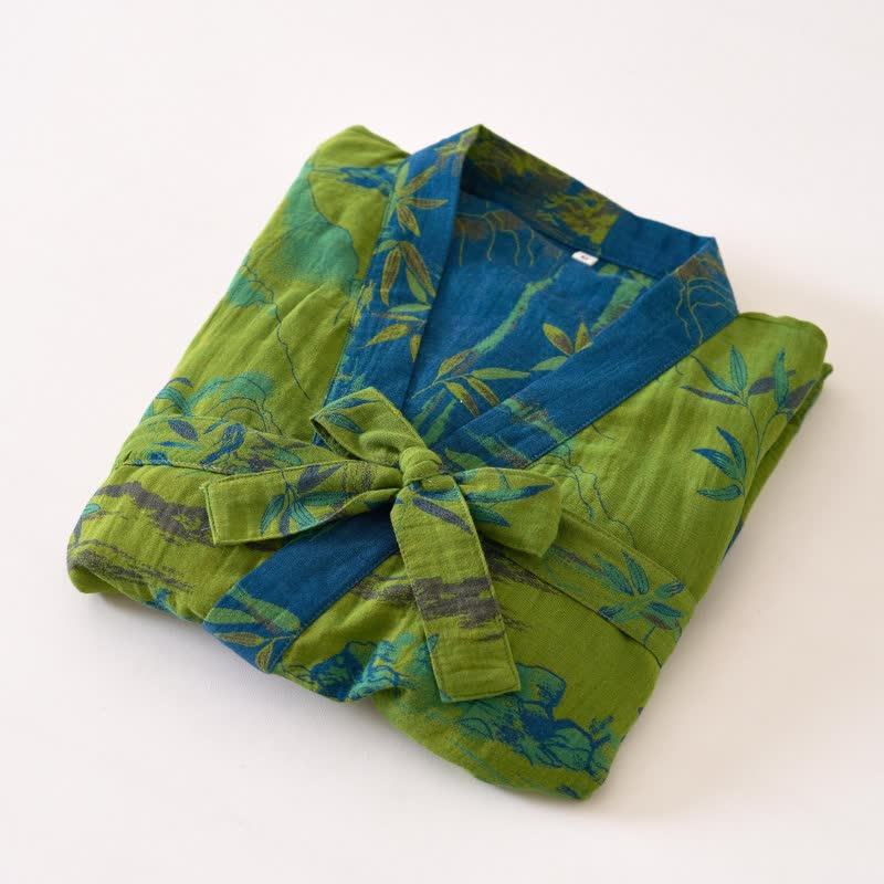 Two-Tone Bamboo Cotton Gauze Kimono Robe