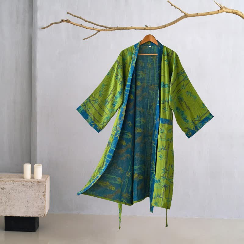 Two-Tone Bamboo Cotton Gauze Kimono Robe