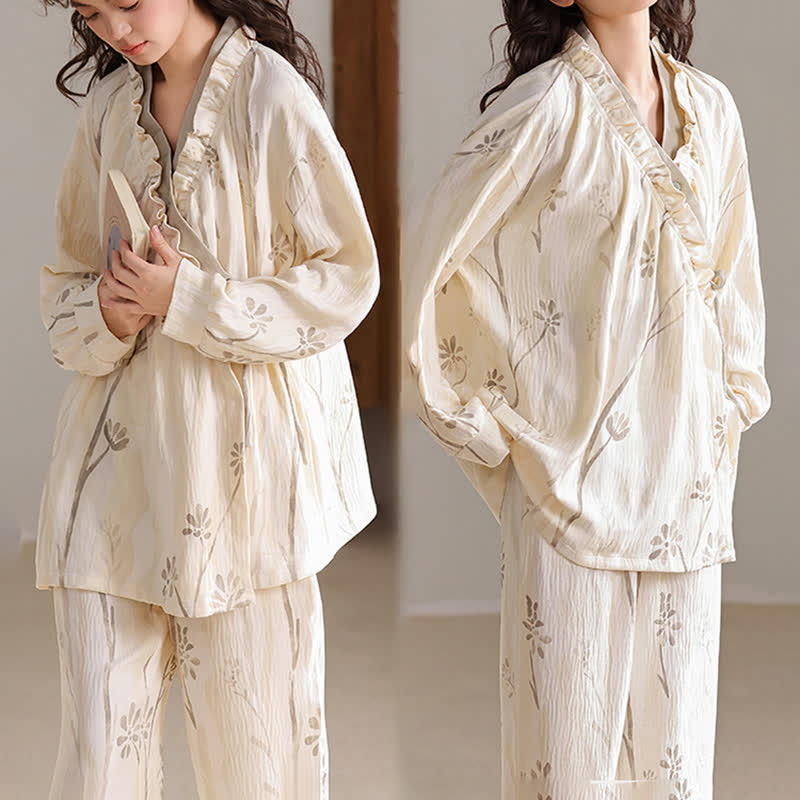 Artistic Flower Kimono Loungewear Set