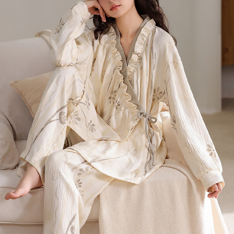 Artistic Flower Kimono Loungewear Set