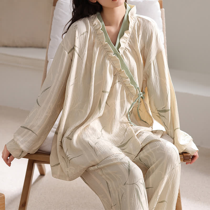 Bamboo Leaf Kimono Loungewear Set