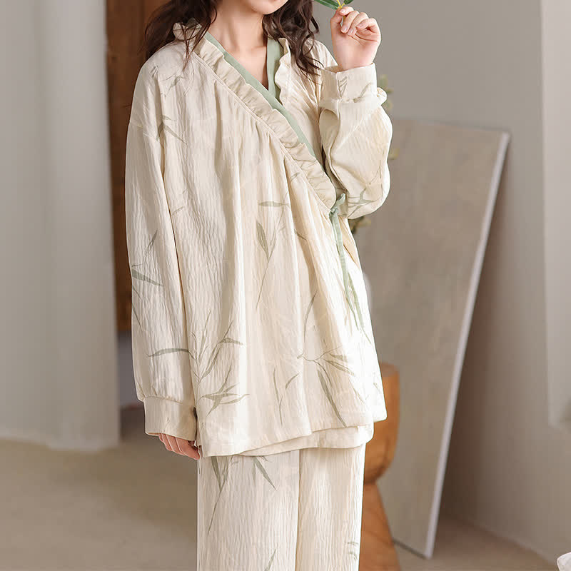 Bamboo Leaf Kimono Loungewear Set
