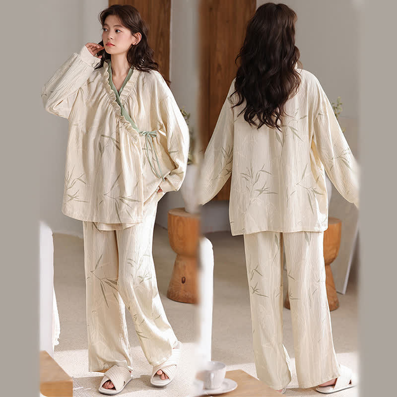 Bamboo Leaf Kimono Loungewear Set
