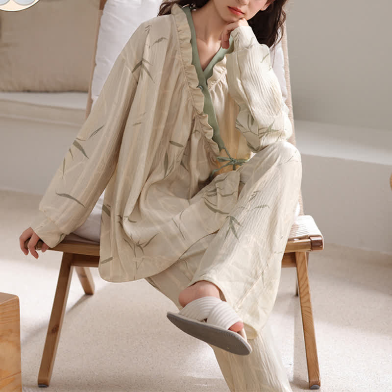 Bamboo Leaf Kimono Loungewear Set