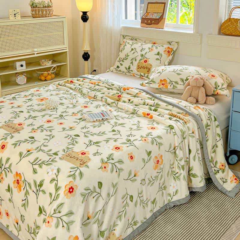 Yellow Floral Leaf Warm Throw Blanket