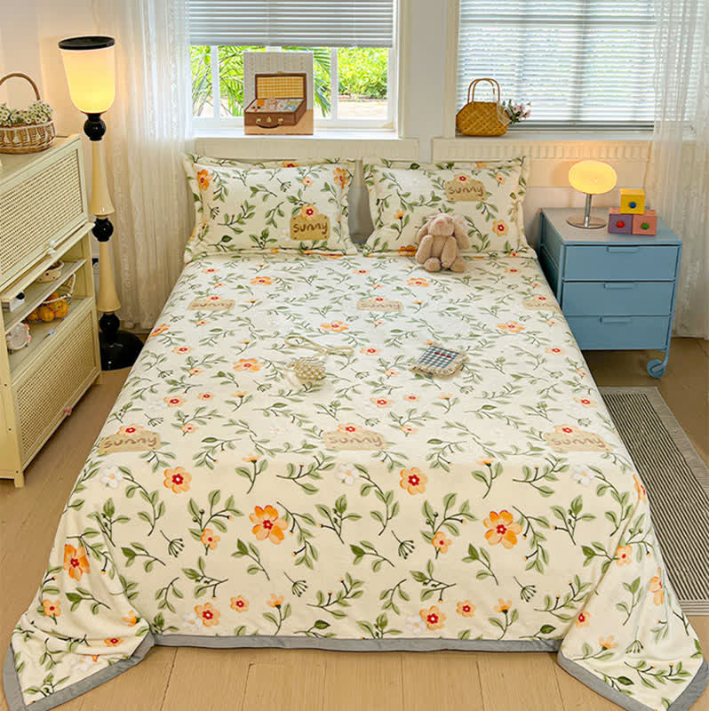 Yellow Floral Leaf Warm Throw Blanket