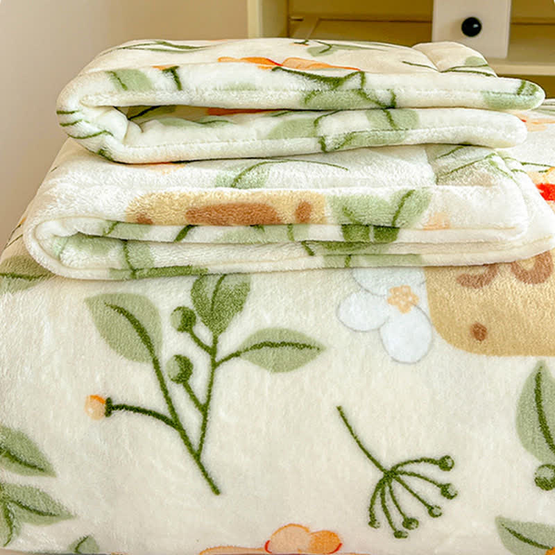 Yellow Floral Leaf Warm Throw Blanket