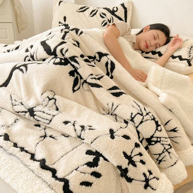 Botanical Leaf Butterfly Warm Throw Blanket