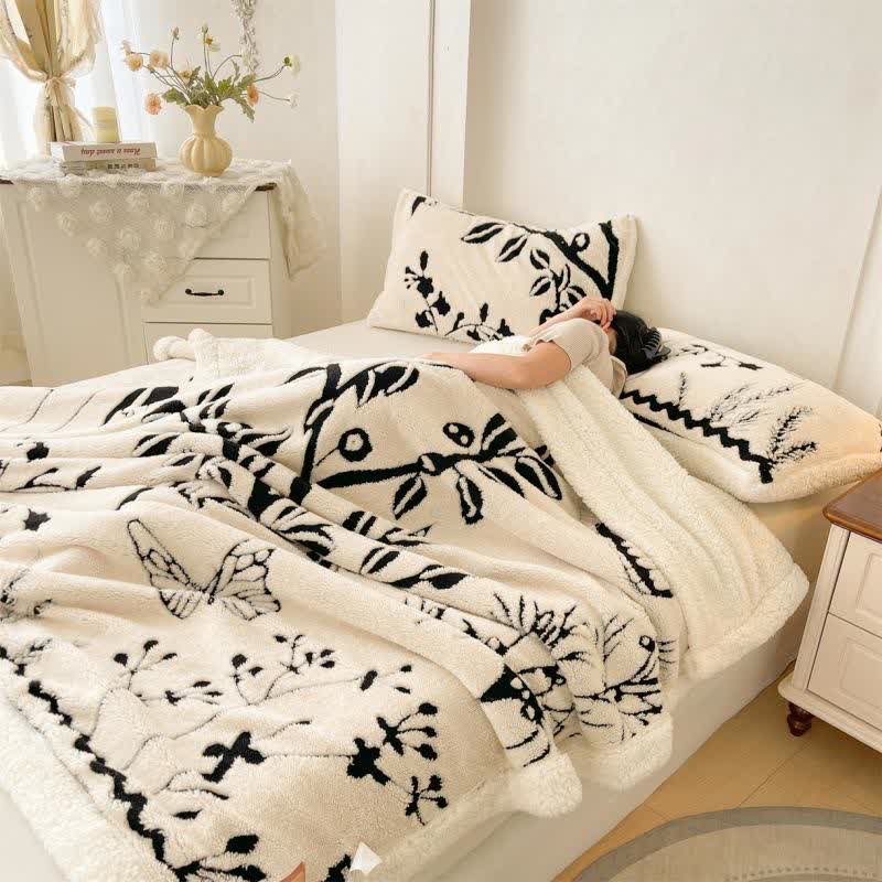 Botanical Leaf Butterfly Warm Throw Blanket
