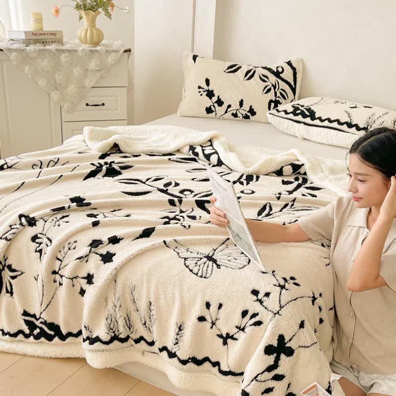 Botanical Leaf Butterfly Warm Throw Blanket