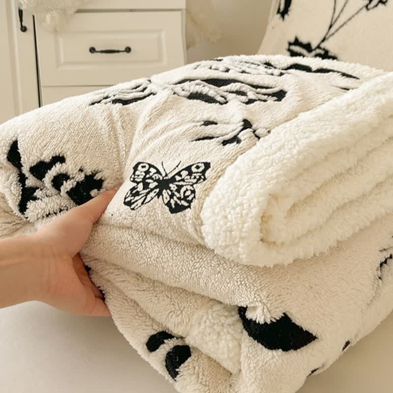 Botanical Leaf Butterfly Warm Throw Blanket