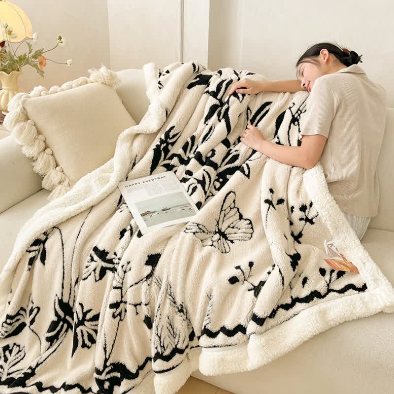 Botanical Leaf Butterfly Warm Throw Blanket