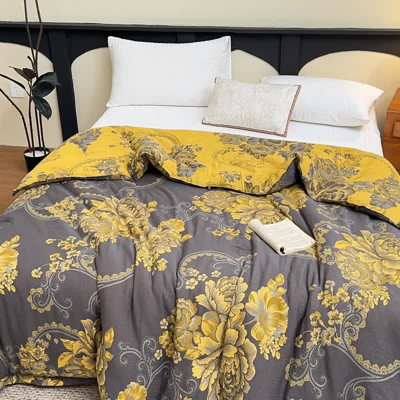 Luxury Peony Cotton Gauze Jacquard Quilt