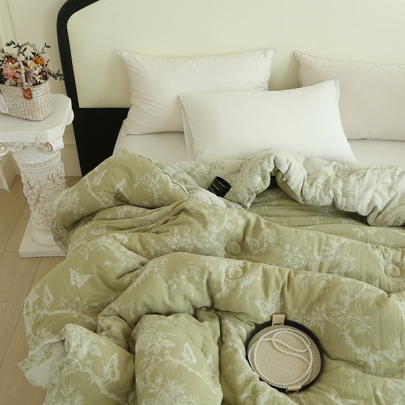 Branch Butterfly Cotton Gauze Jacquard Quilt