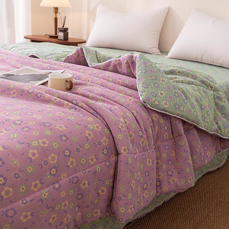 Purple Floral Cotton Gauze Jacquard Quilt