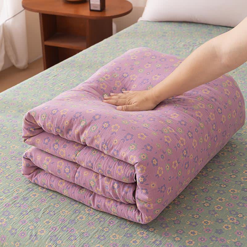 Purple Floral Cotton Gauze Jacquard Quilt