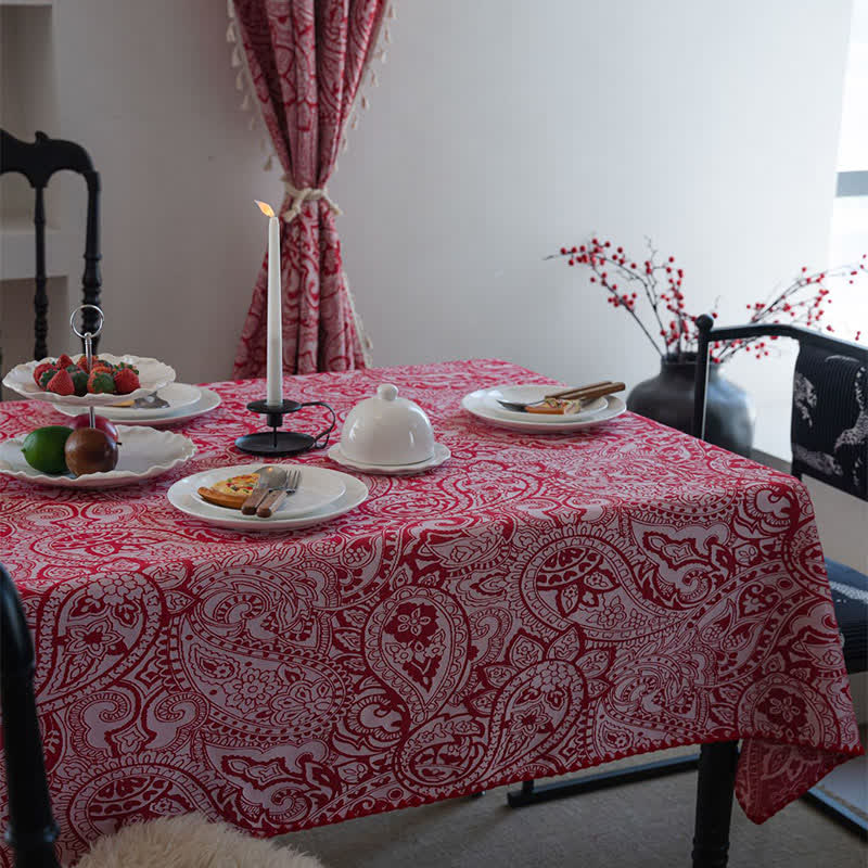 Ethnic Style Paisley Pattern Jacquard Tablecloth