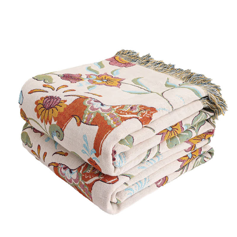 Horse Floral Natural Cotton Gauze Quilt