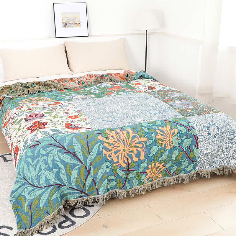 Floral Patchwork Natural Cotton Gauze Quilt