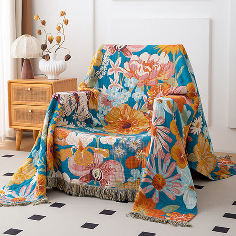 Floral Patchwork Natural Cotton Gauze Quilt