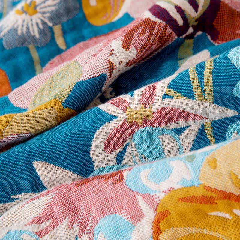 Floral Patchwork Natural Cotton Gauze Quilt