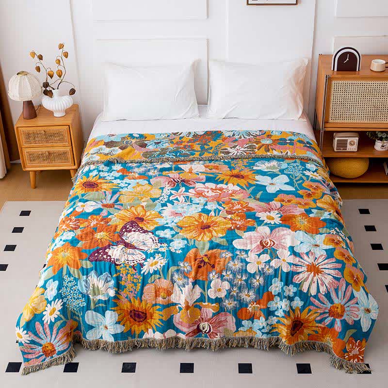 Floral Patchwork Natural Cotton Gauze Quilt