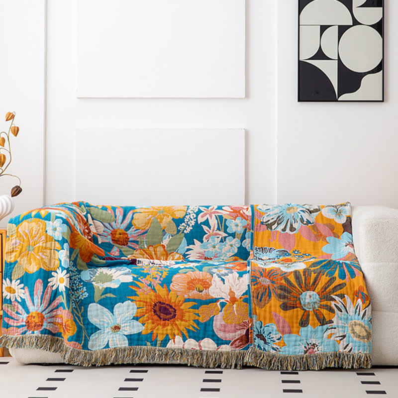 Floral Patchwork Natural Cotton Gauze Quilt